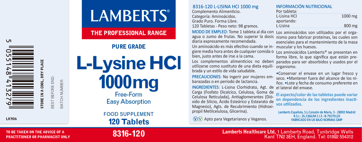 L-Lisina HCI 1000 mg. Grado puro. Alta absorción — imagen 2
