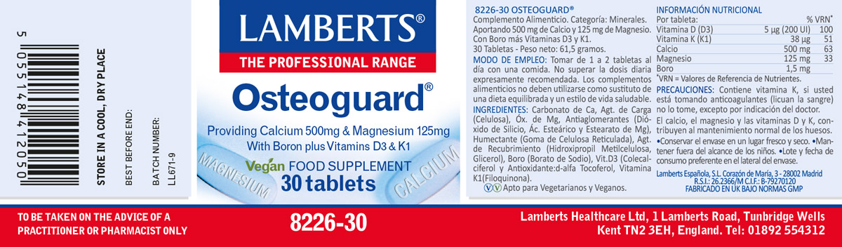 Osteoguard®. Calcio, Magnesio, Boro, Vitaminas D y K 30 tabletas — imagen 2