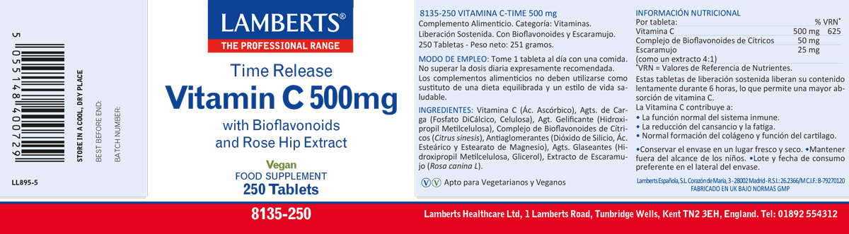Vitamina C 500 mg. Liberación Sostenida 250 tabletas — imagen 2