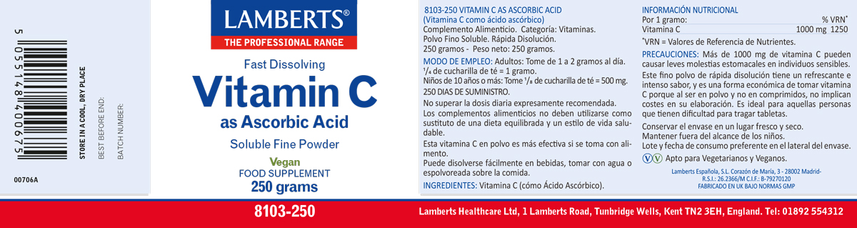Vitamina C. Ácido ascórbico, polvo fino soluble — imagen 2