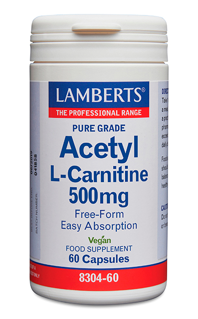 Acetil L-Carnitina 500 mg en forma Libre. Aminoácido no esencial